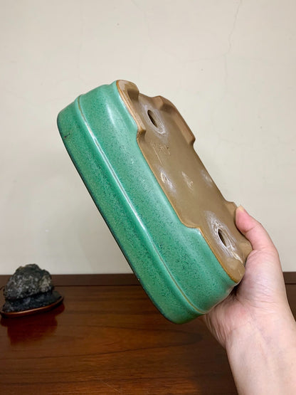 Cloth-Textured Glaze, Middle Band, Rectangular, Japanese Flower Pot by Yamafusa
