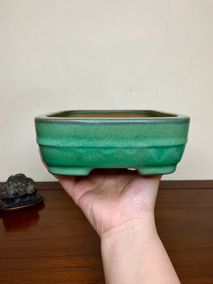 Cloth-Textured Glaze, Middle Band, Rectangular, Japanese Flower Pot by Yamafusa