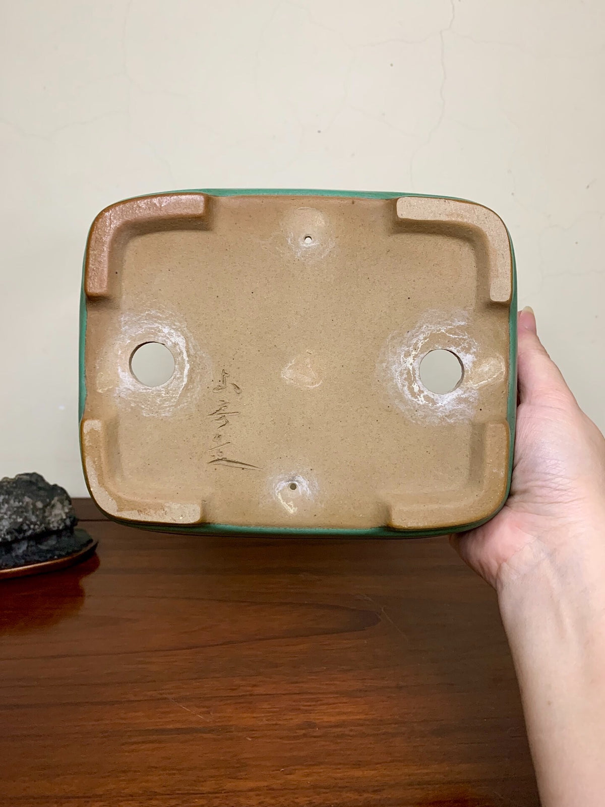 Cloth-Textured Glaze, Middle Band, Rectangular, Japanese Flower Pot by Yamafusa