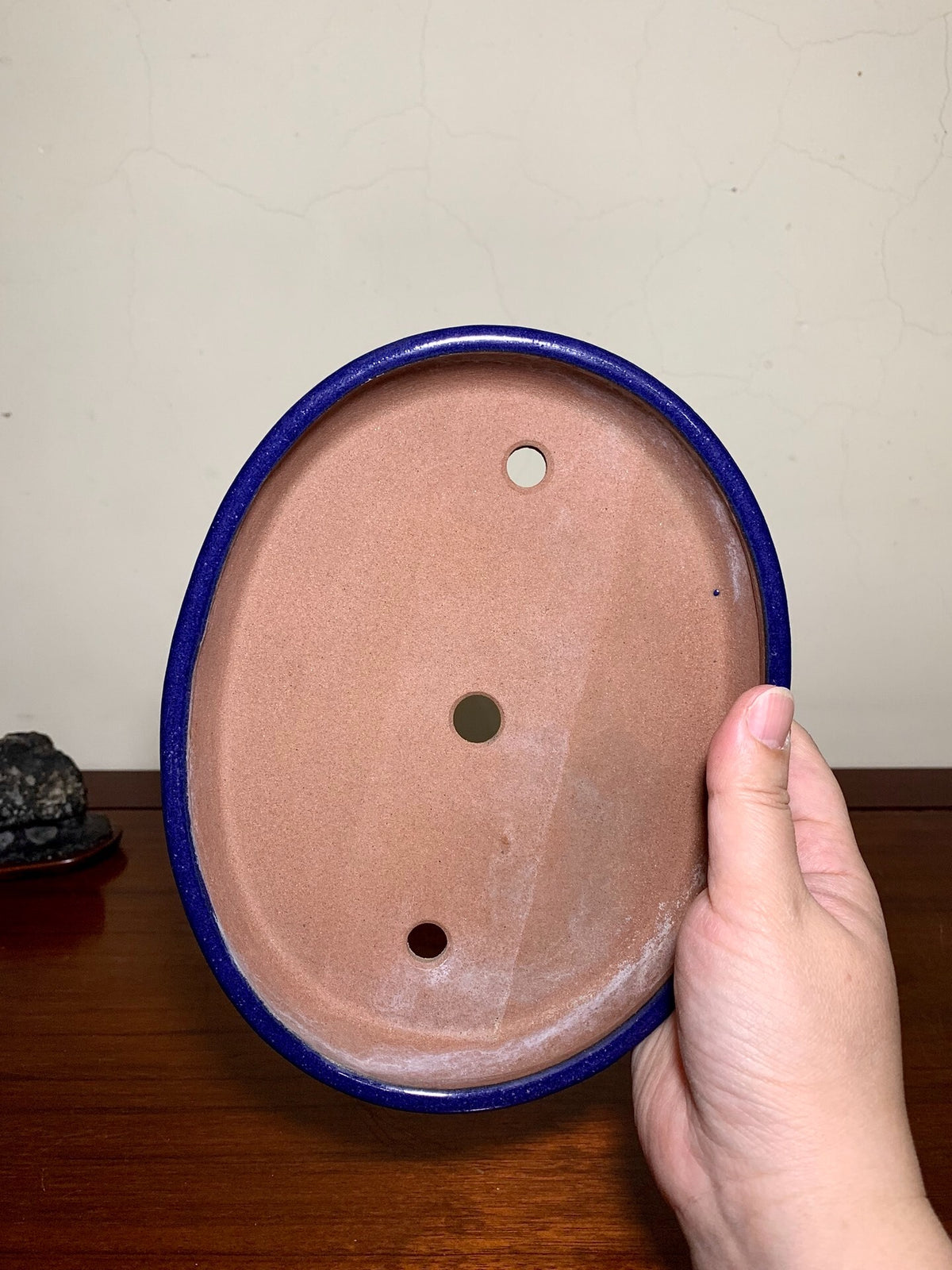 Blue Glaze Kiln-Transmuted Oval Japanese Pot by Mikata