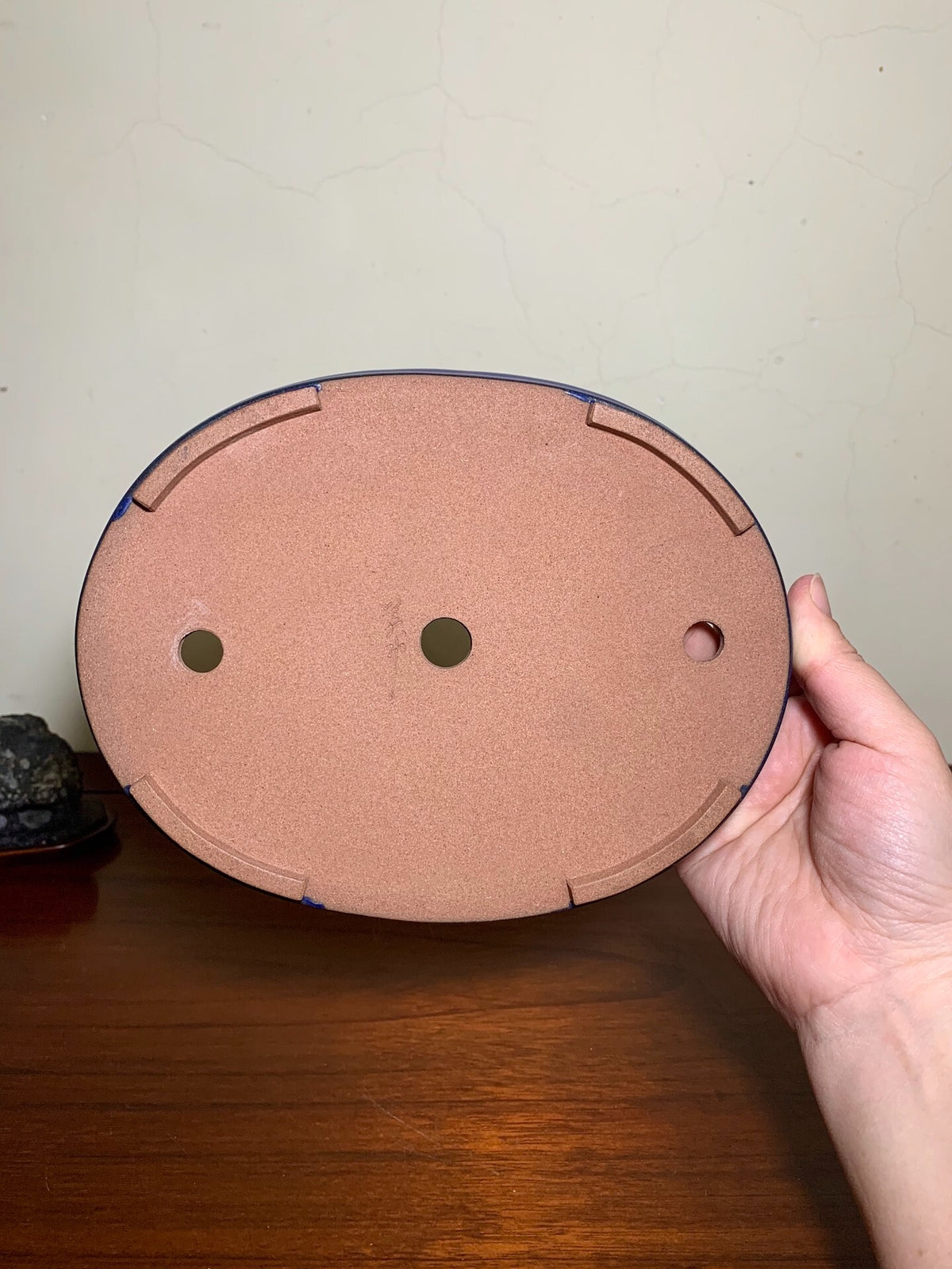 Blue Glaze Kiln-Transmuted Oval Japanese Pot by Mikata