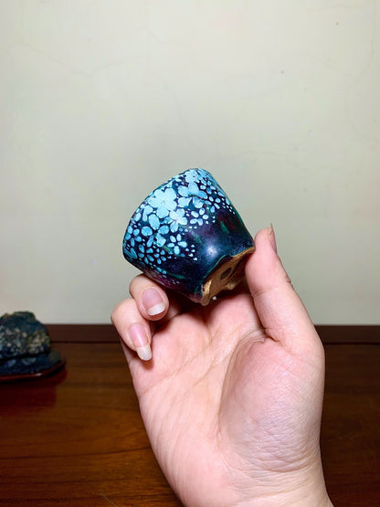 Enamelled Plum Blossom Small Cylindrical Pot Japanese Bonsai Pot by Shunaka