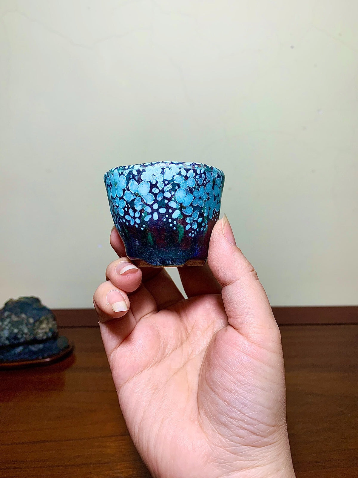 Enamelled Plum Blossom Small Cylindrical Pot Japanese Bonsai Pot by Shunaka