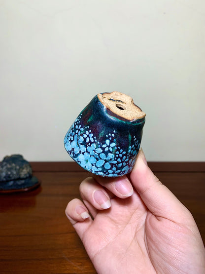 Enamelled Plum Blossom Small Cylindrical Pot Japanese Bonsai Pot by Shunaka