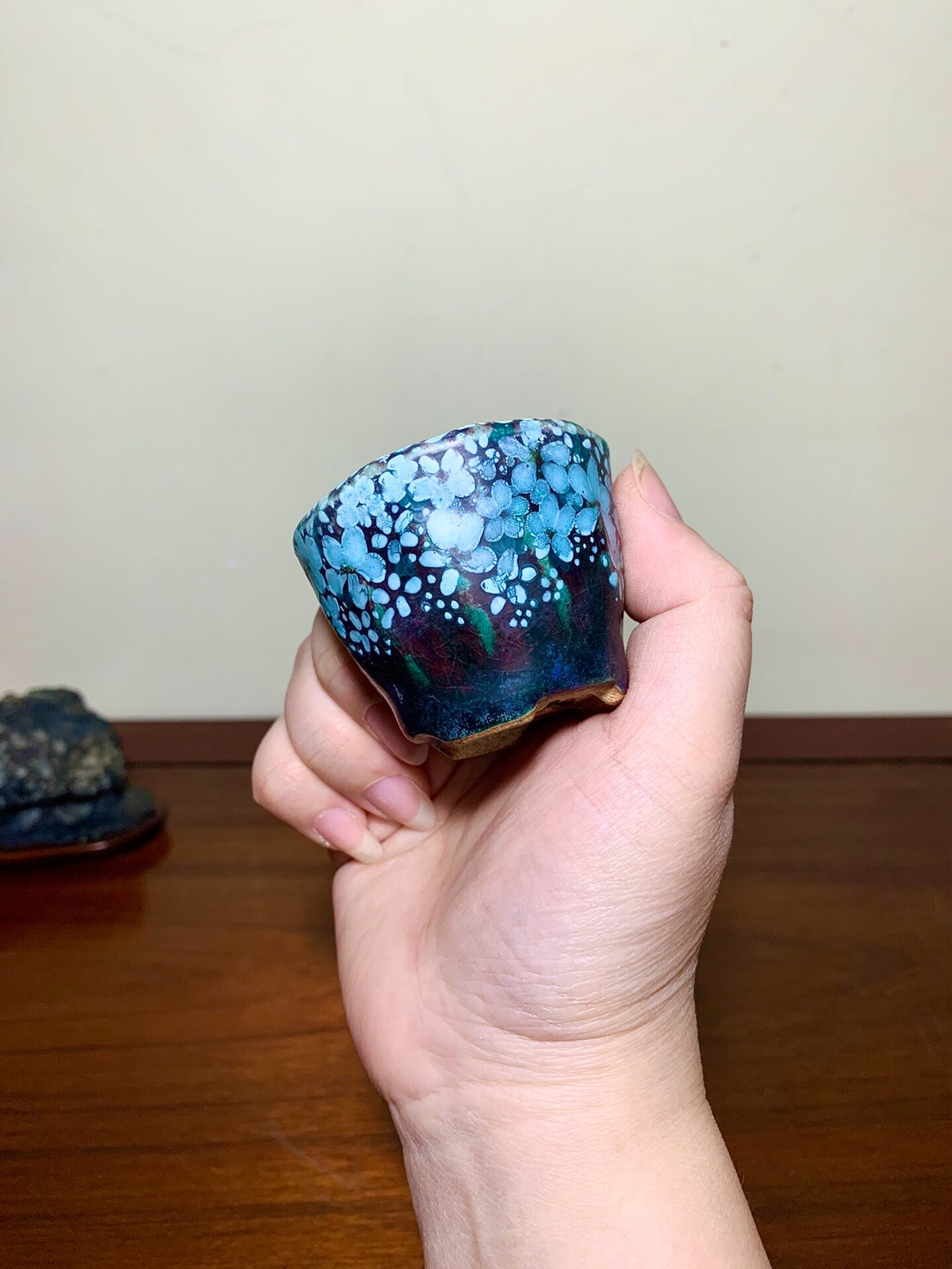 Enamelled Plum Blossom Small Cylindrical Pot Japanese Bonsai Pot by Shunaka