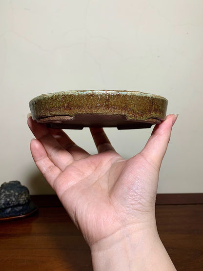 Shinano Takayama Soba Glaze Cut-Foot Oval Japanese Pot