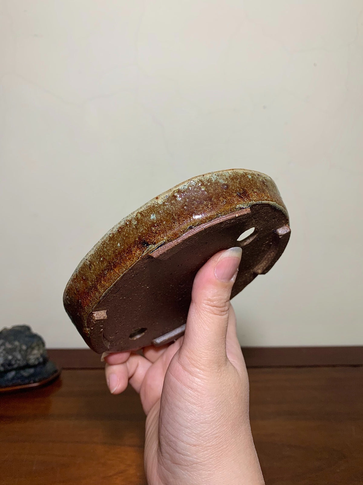 Shinano Takayama Soba Glaze Cut-Foot Oval Japanese Pot
