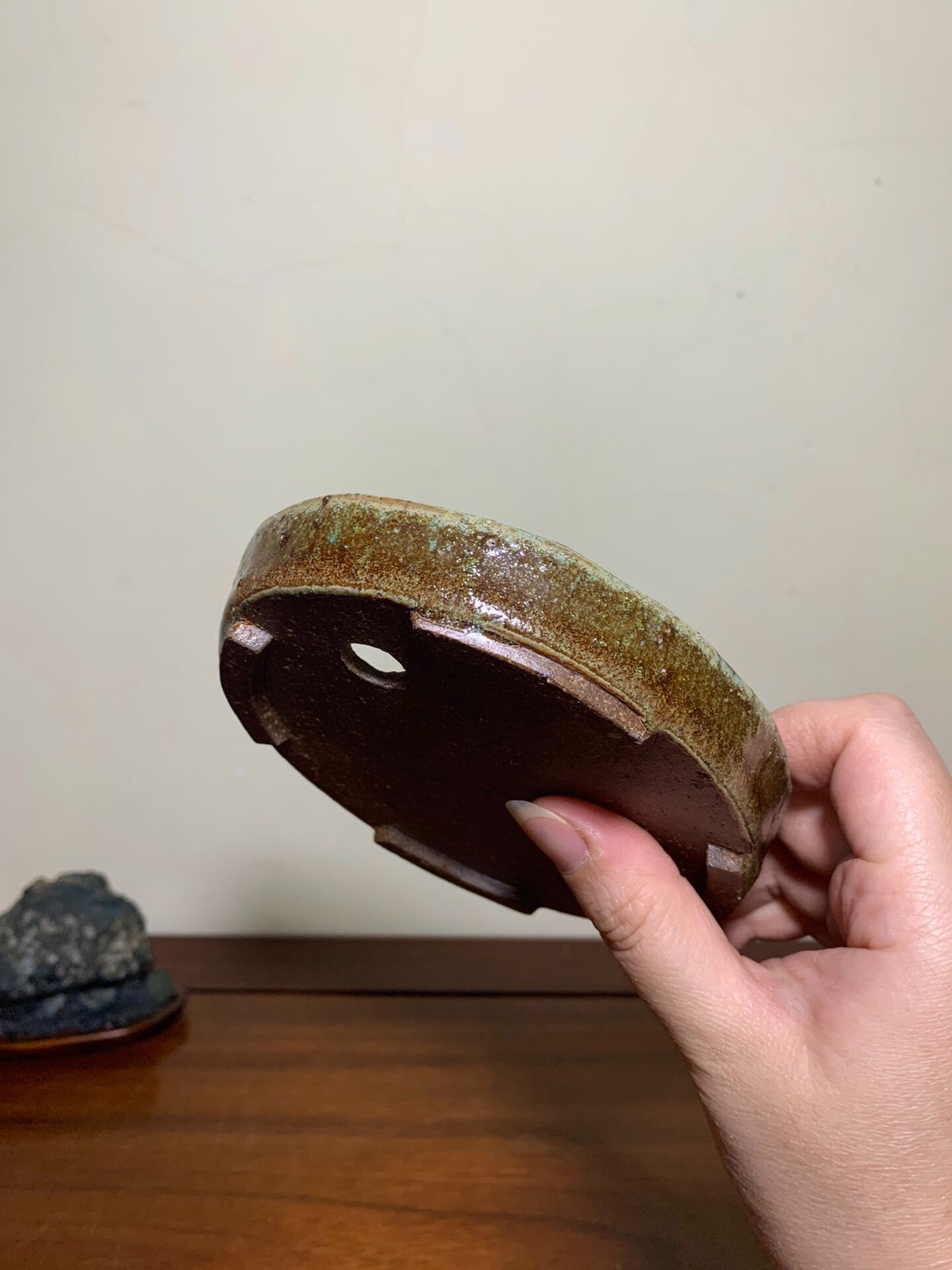 Shinano Takayama Soba Glaze Cut-Foot Oval Japanese Pot