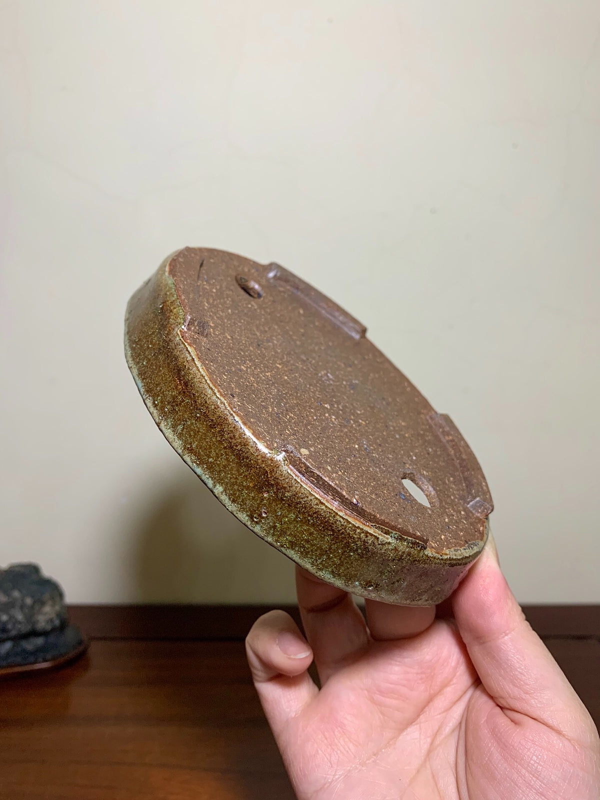 Shinano Takayama Soba Glaze Cut-Foot Oval Japanese Pot