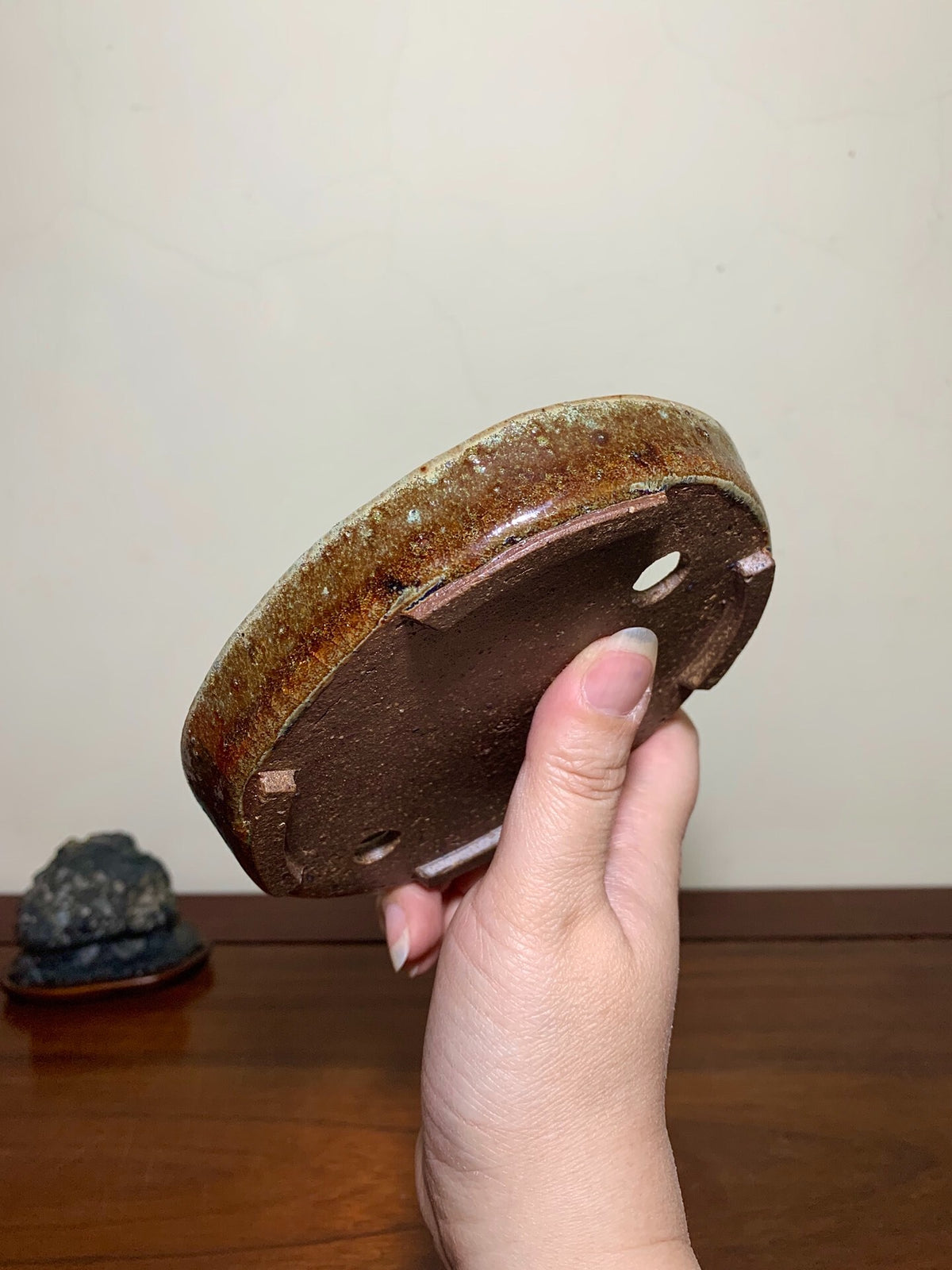 Shinano Takayama Soba Glaze Cut-Foot Oval Japanese Pot