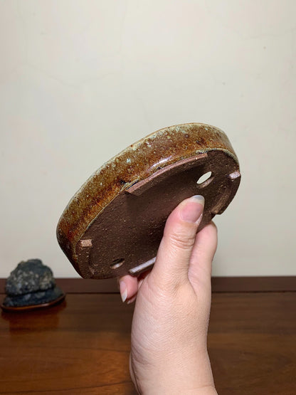 Shinano Takayama Soba Glaze Cut-Foot Oval Japanese Pot