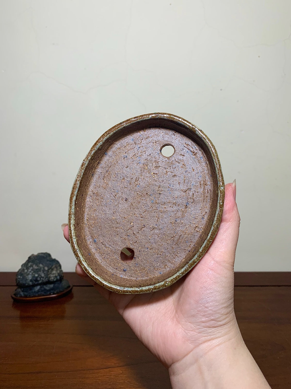 Shinano Takayama Soba Glaze Cut-Foot Oval Japanese Pot