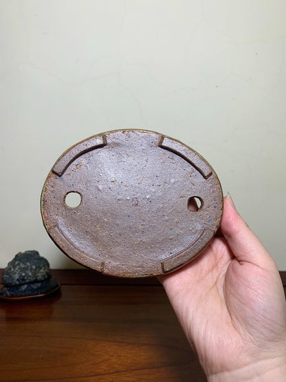 Shinano Takayama Soba Glaze Cut-Foot Oval Japanese Pot