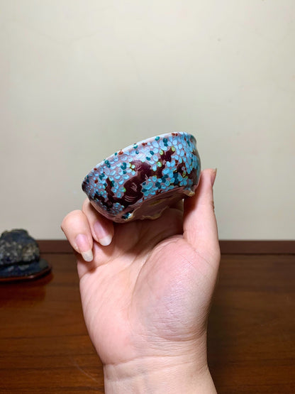 Enamelled Plum Blossom Round Pot by Shunaka