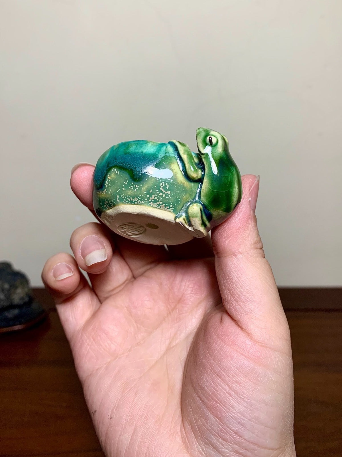 Kiln-Transmuted Green Glaze Frog Pot by Amamiya Shinobu
