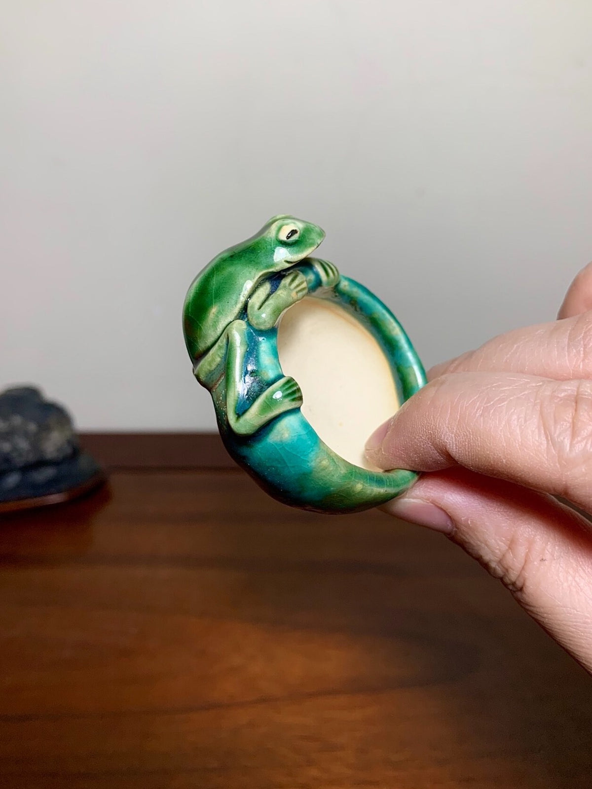 Kiln-Transmuted Green Glaze Frog Pot by Amamiya Shinobu
