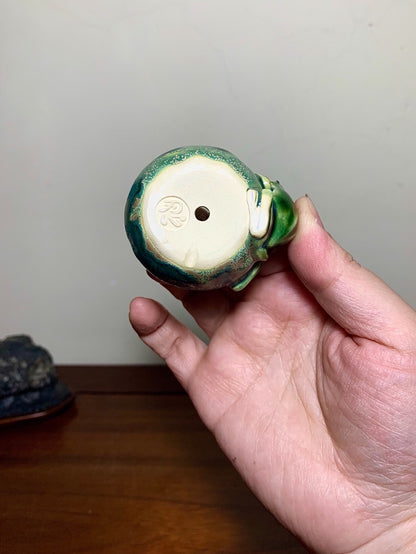 Kiln-Transmuted Green Glaze Frog Pot by Amamiya Shinobu