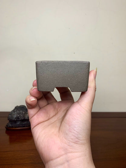 Asahi-Bō Gray Clay Cut-Foot Small Square Japanese Pot