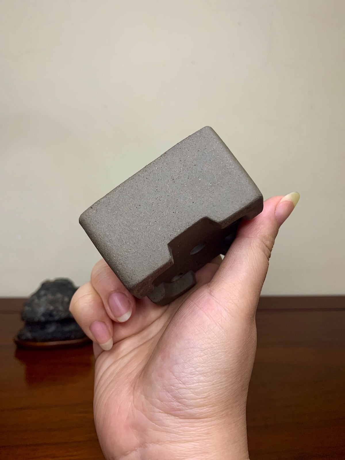 Asahi-Bō Gray Clay Cut-Foot Small Square Japanese Pot