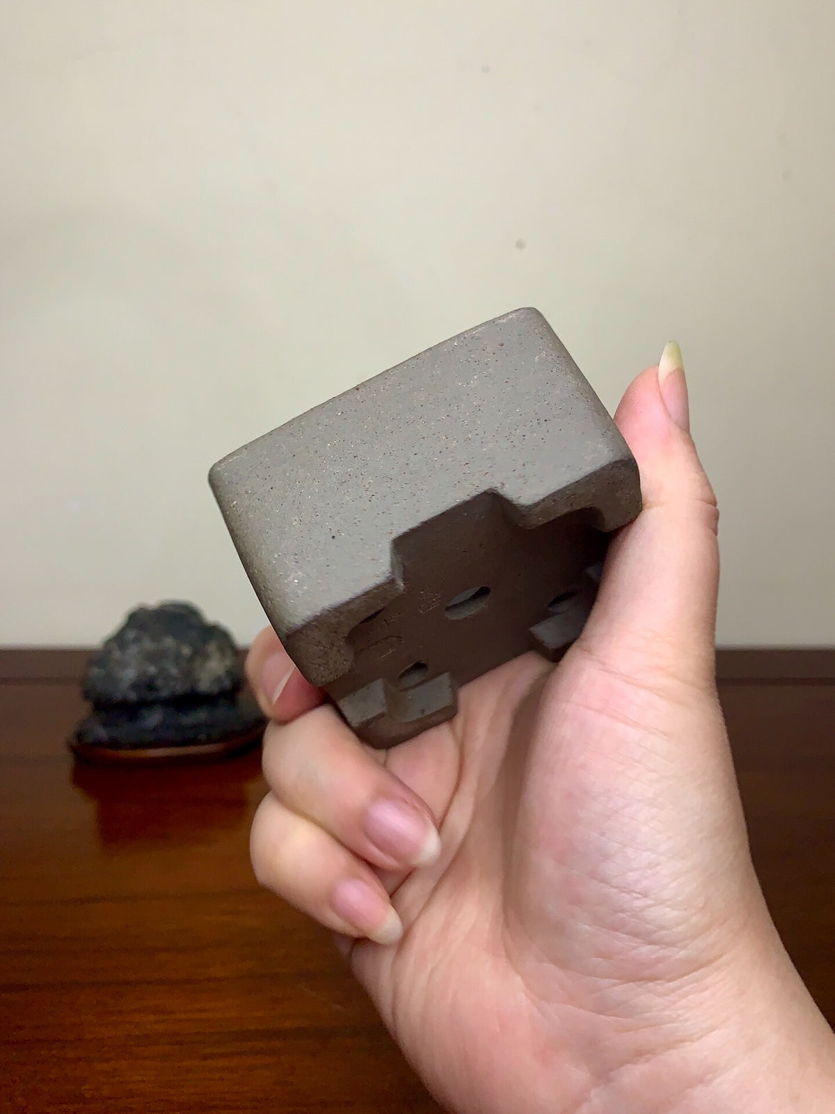 Asahi-Bō Gray Clay Cut-Foot Small Square Japanese Pot