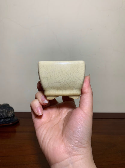 White Glaze Lower Band Small Square Japanese Pot by Shunaka