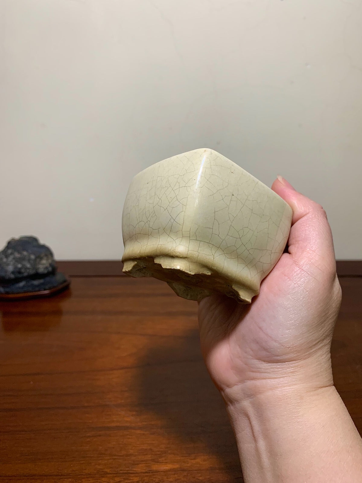 White Glaze Lower Band Small Square Japanese Pot by Shunaka