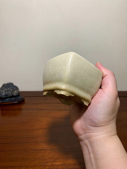 White Glaze Lower Band Small Square Japanese Pot by Shunaka
