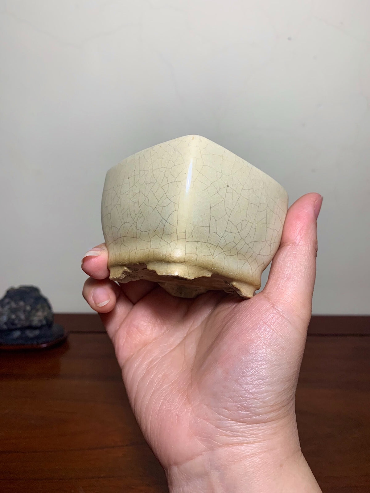 White Glaze Lower Band Small Square Japanese Pot by Shunaka