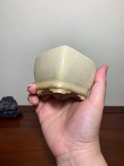White Glaze Lower Band Small Square Japanese Pot by Shunaka