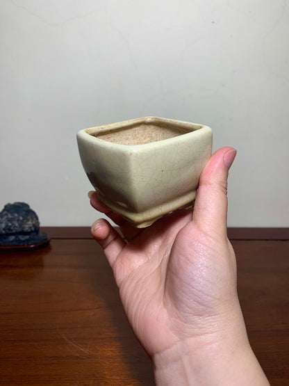 White Glaze Lower Band Small Square Japanese Pot by Shunaka