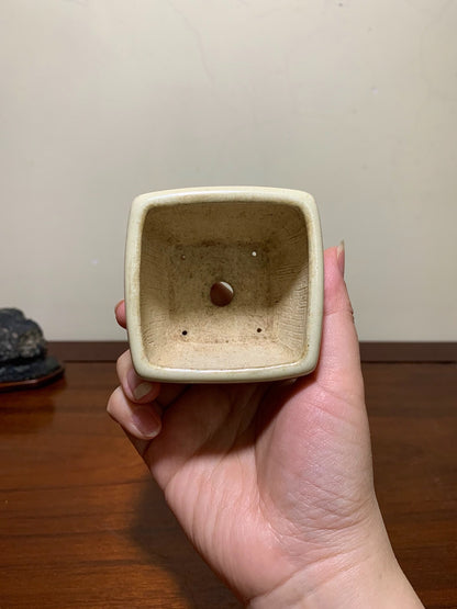 White Glaze Lower Band Small Square Japanese Pot by Shunaka