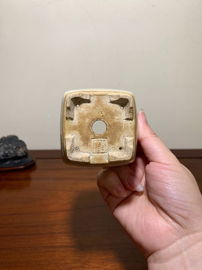 White Glaze Lower Band Small Square Japanese Pot by Shunaka