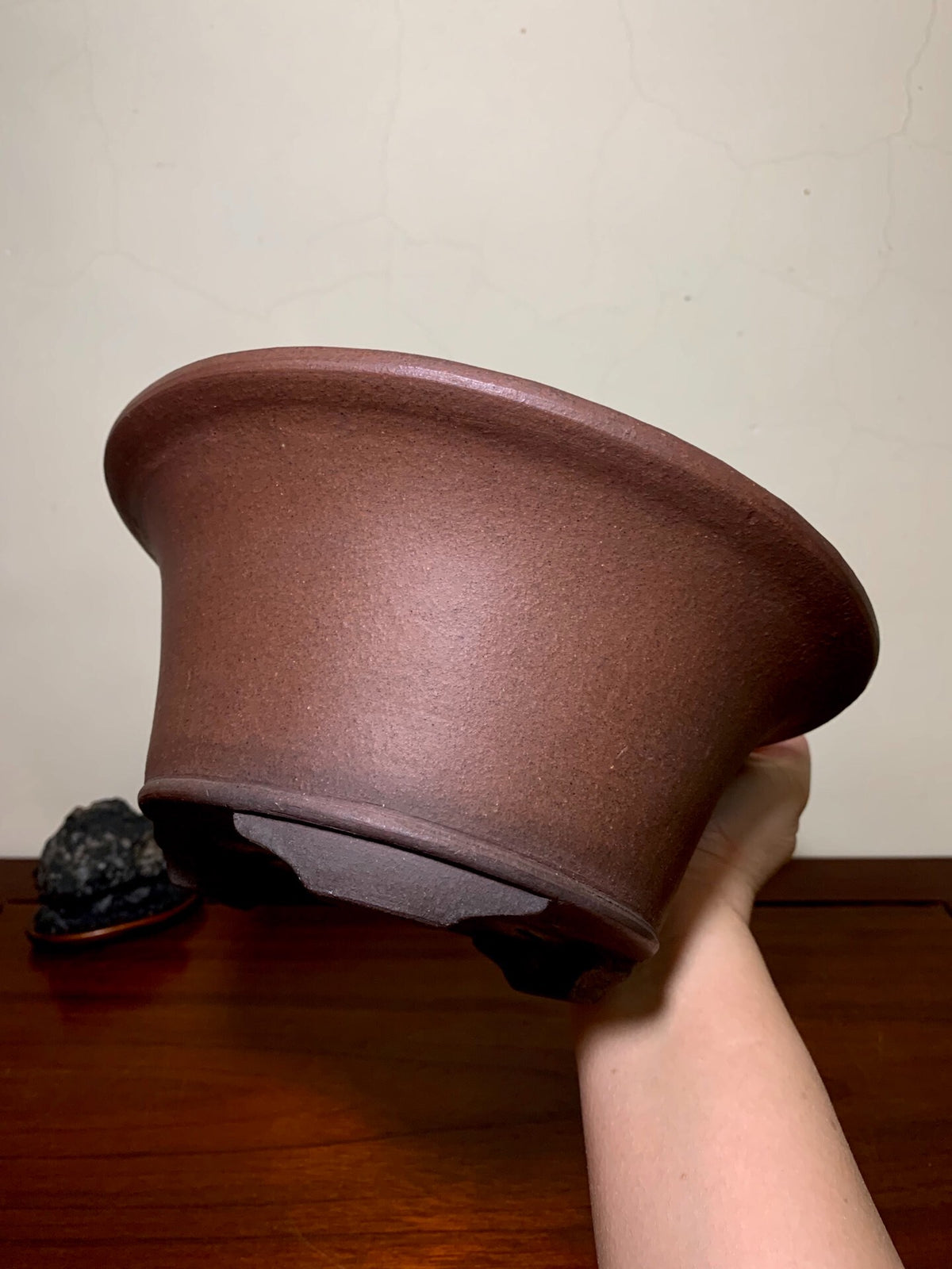 Conical Pot with Outer Rim, Lower Band, Sectioned Feet, Japanese Bonsai Pot by Watanabe Masayama