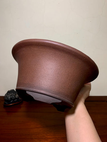 Conical Pot with Outer Rim, Lower Band, Sectioned Feet, Japanese Bonsai Pot by Watanabe Masayama