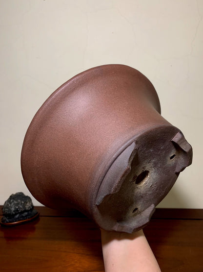 Conical Pot with Outer Rim, Lower Band, Sectioned Feet, Japanese Bonsai Pot by Watanabe Masayama