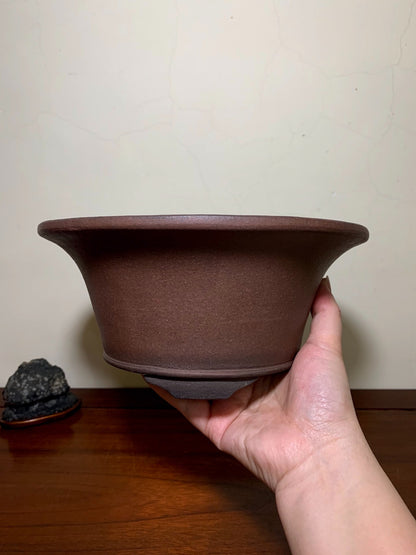 Conical Pot with Outer Rim, Lower Band, Sectioned Feet, Japanese Bonsai Pot by Watanabe Masayama