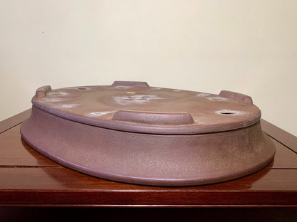Lower Band Outer Rim Cut Standing Oval Japanese Pot by Nakano Gyōzan
