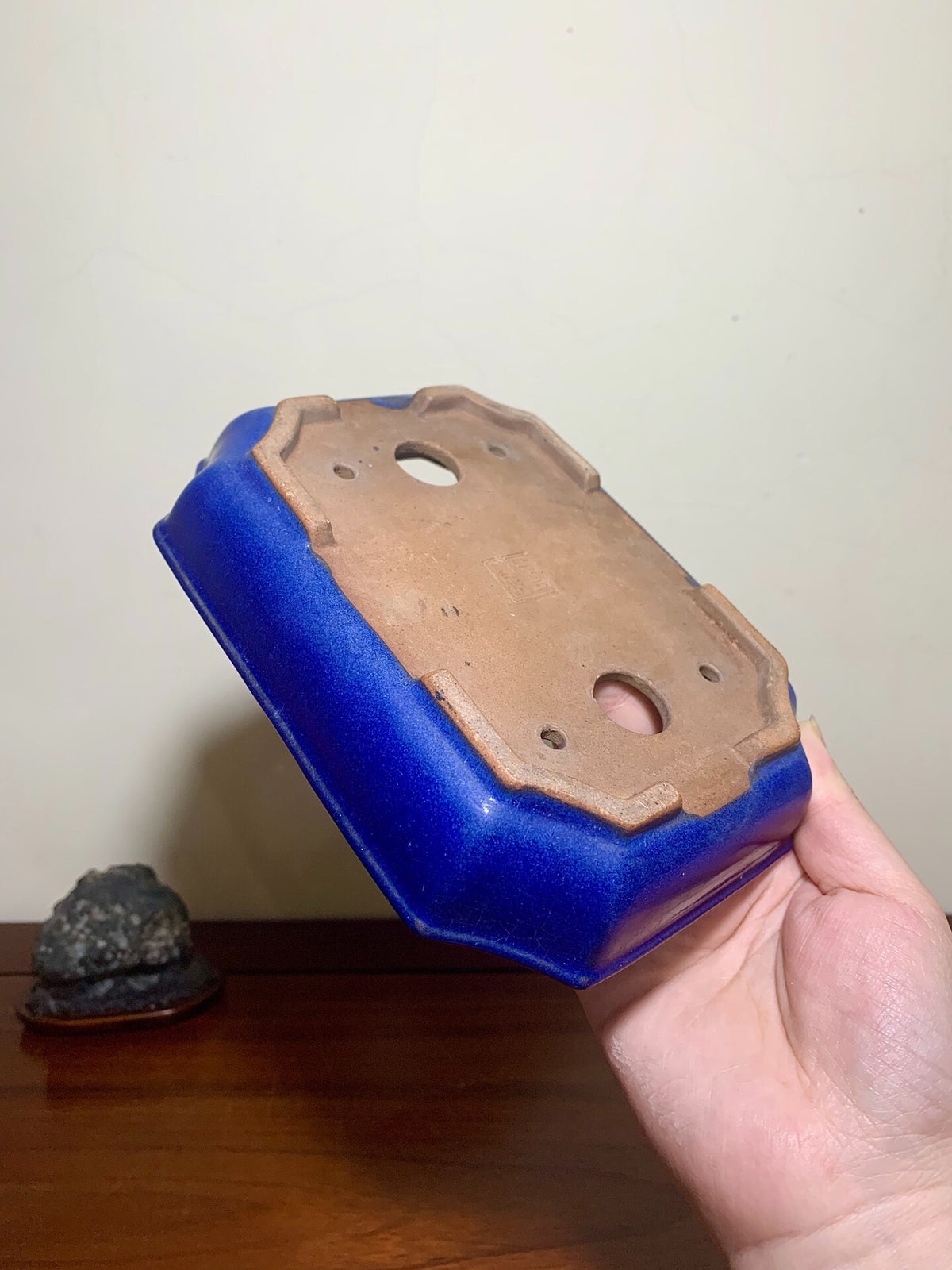 Ruri Blue Glaze, Cut-Cornered Rectangular Japanese Pot by Yōmei Kyōchi