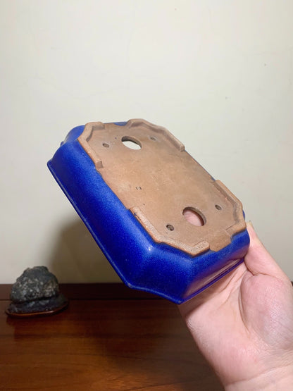 Ruri Blue Glaze, Cut-Cornered Rectangular Japanese Pot by Yōmei Kyōchi