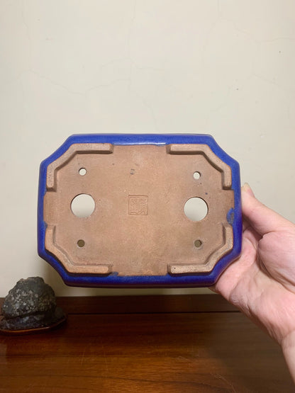 Ruri Blue Glaze, Cut-Cornered Rectangular Japanese Pot by Yōmei Kyōchi