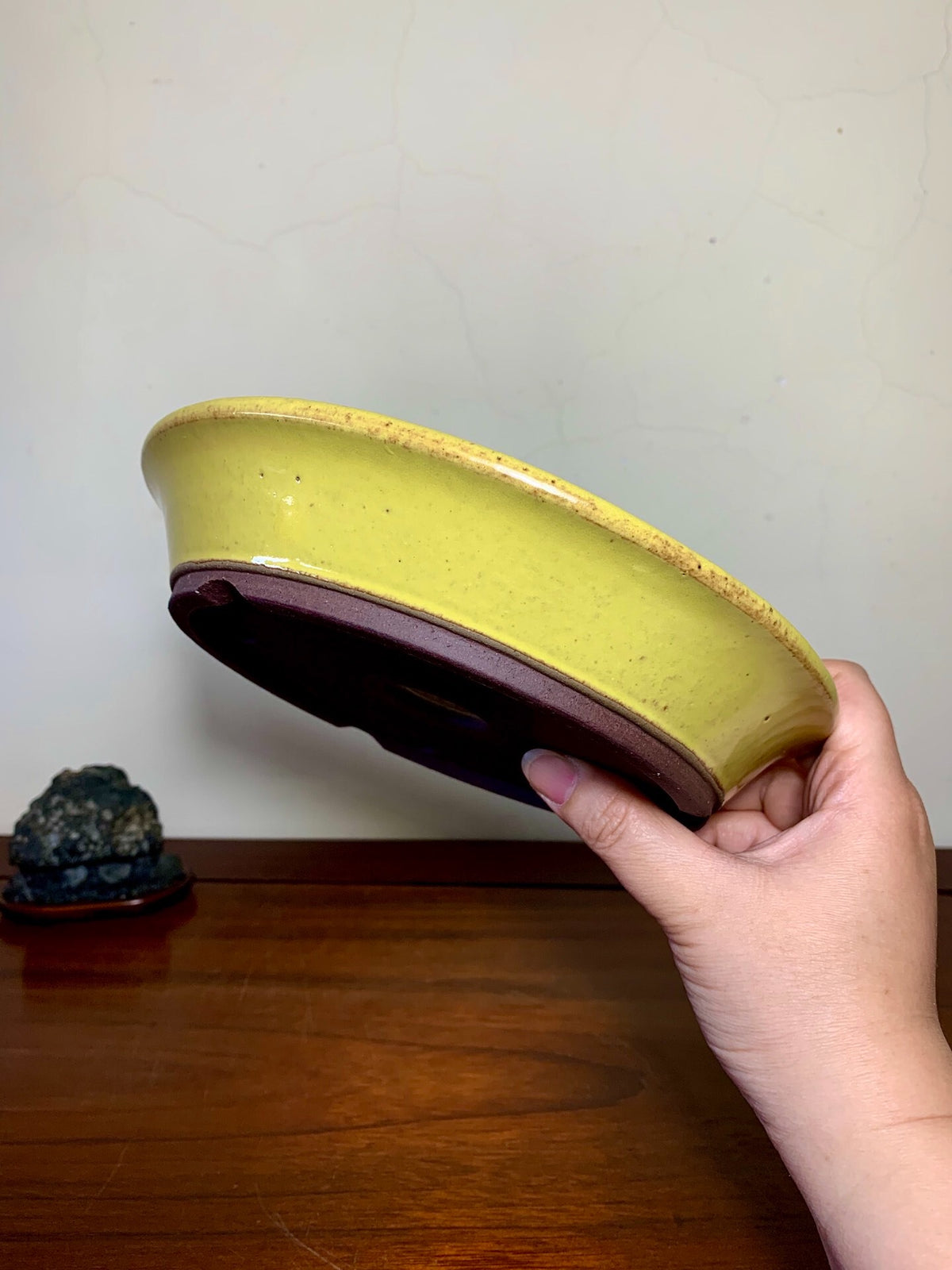 Matsuizan Aki Yellow Glaze Outer Rim Perfectly Round Japanese Pot