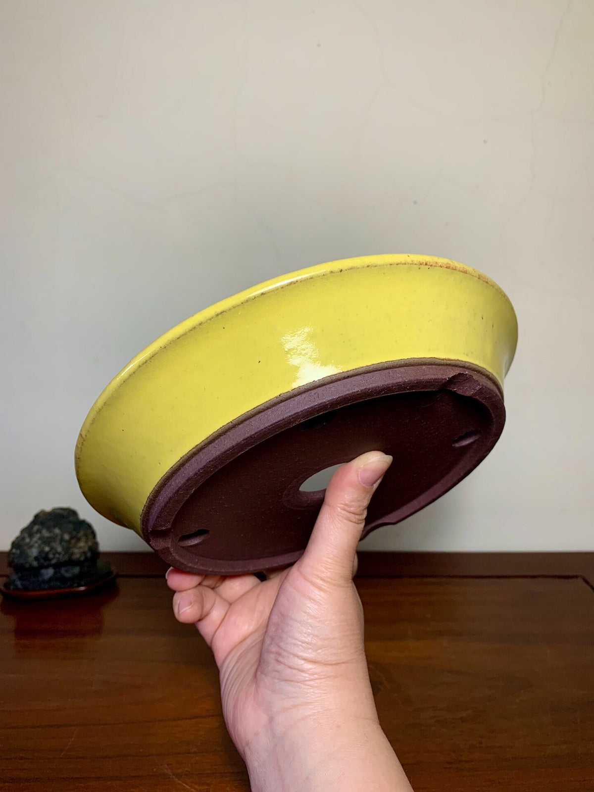 Matsuizan Aki Yellow Glaze Outer Rim Perfectly Round Japanese Pot
