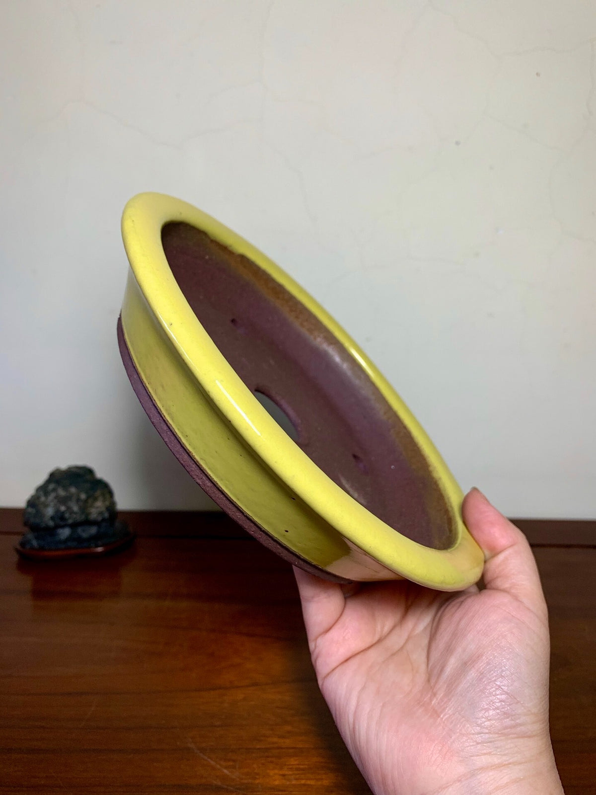 Matsuizan Aki Yellow Glaze Outer Rim Perfectly Round Japanese Pot