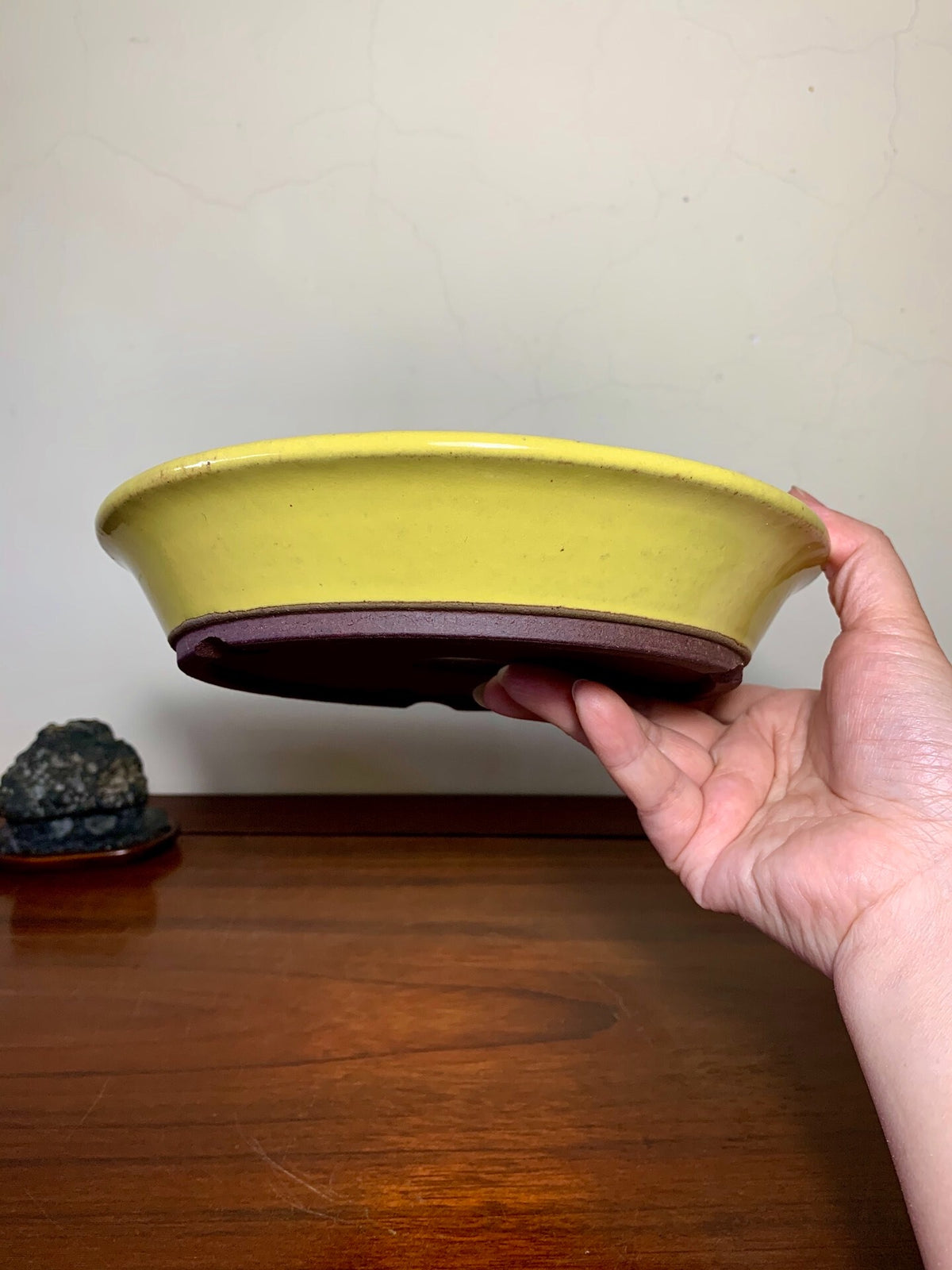 Matsuizan Aki Yellow Glaze Outer Rim Perfectly Round Japanese Pot