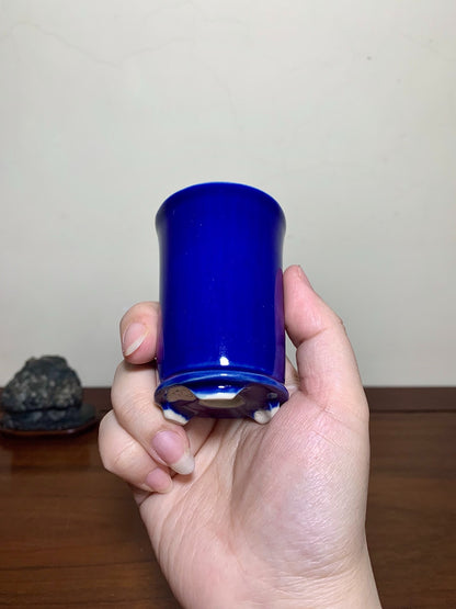 Shi-Saki Ishin Ruri Glaze Lower Band Cylindrical Japanese Pot