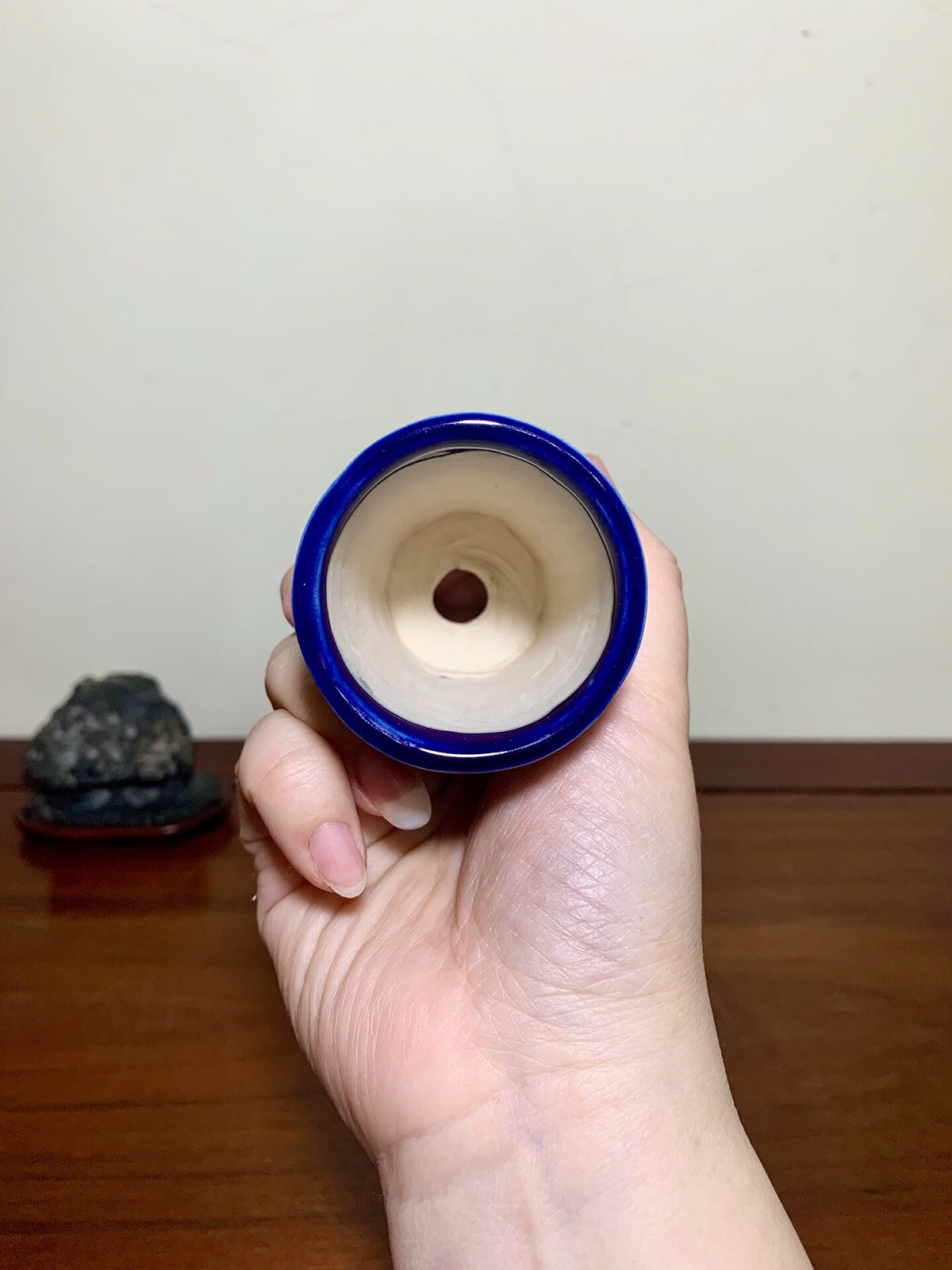 Shi-Saki Ishin Ruri Glaze Lower Band Cylindrical Japanese Pot
