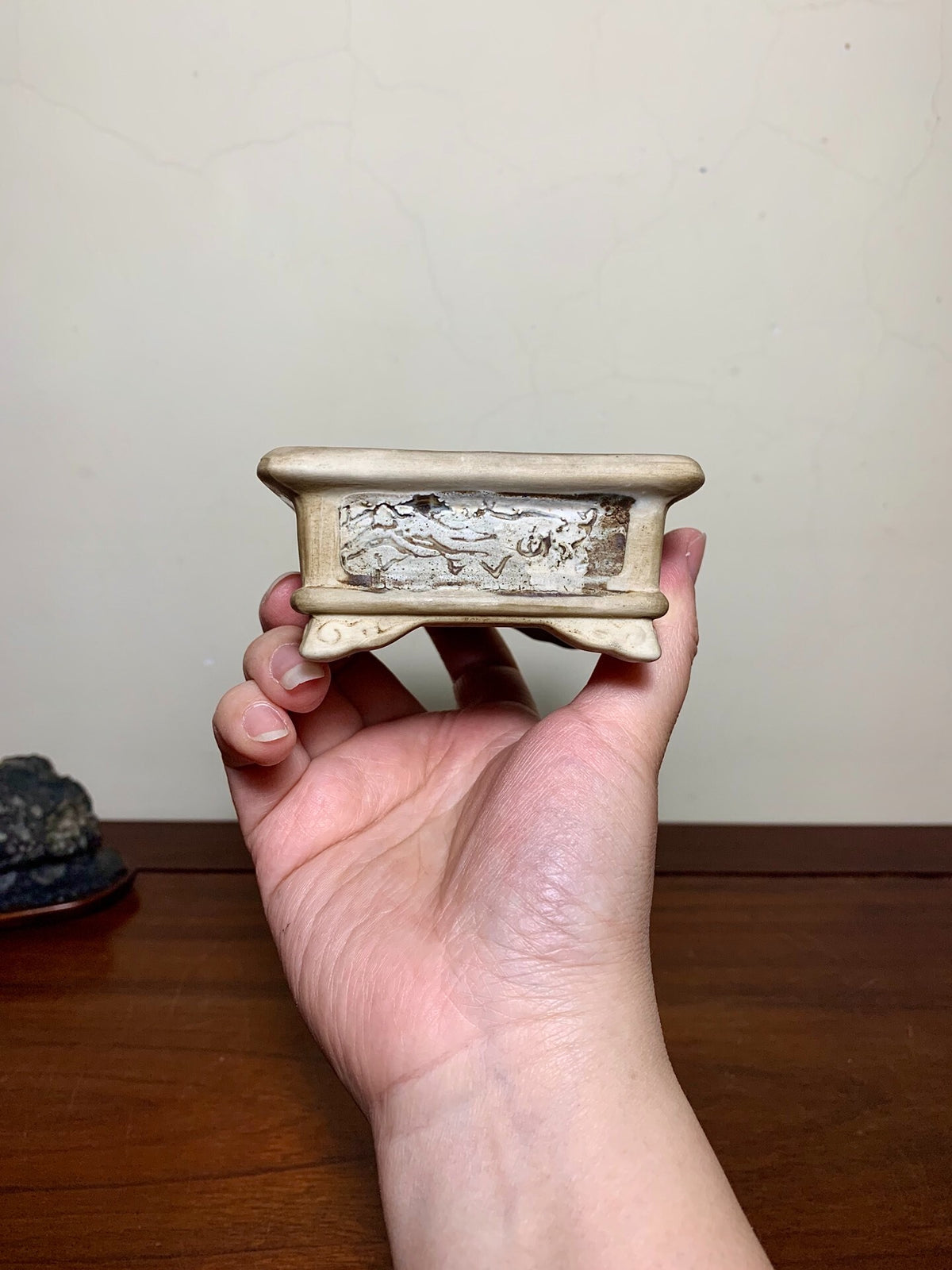 Asai Chasen Open-Panel Relief-Carved Landscape Japanese Pot
