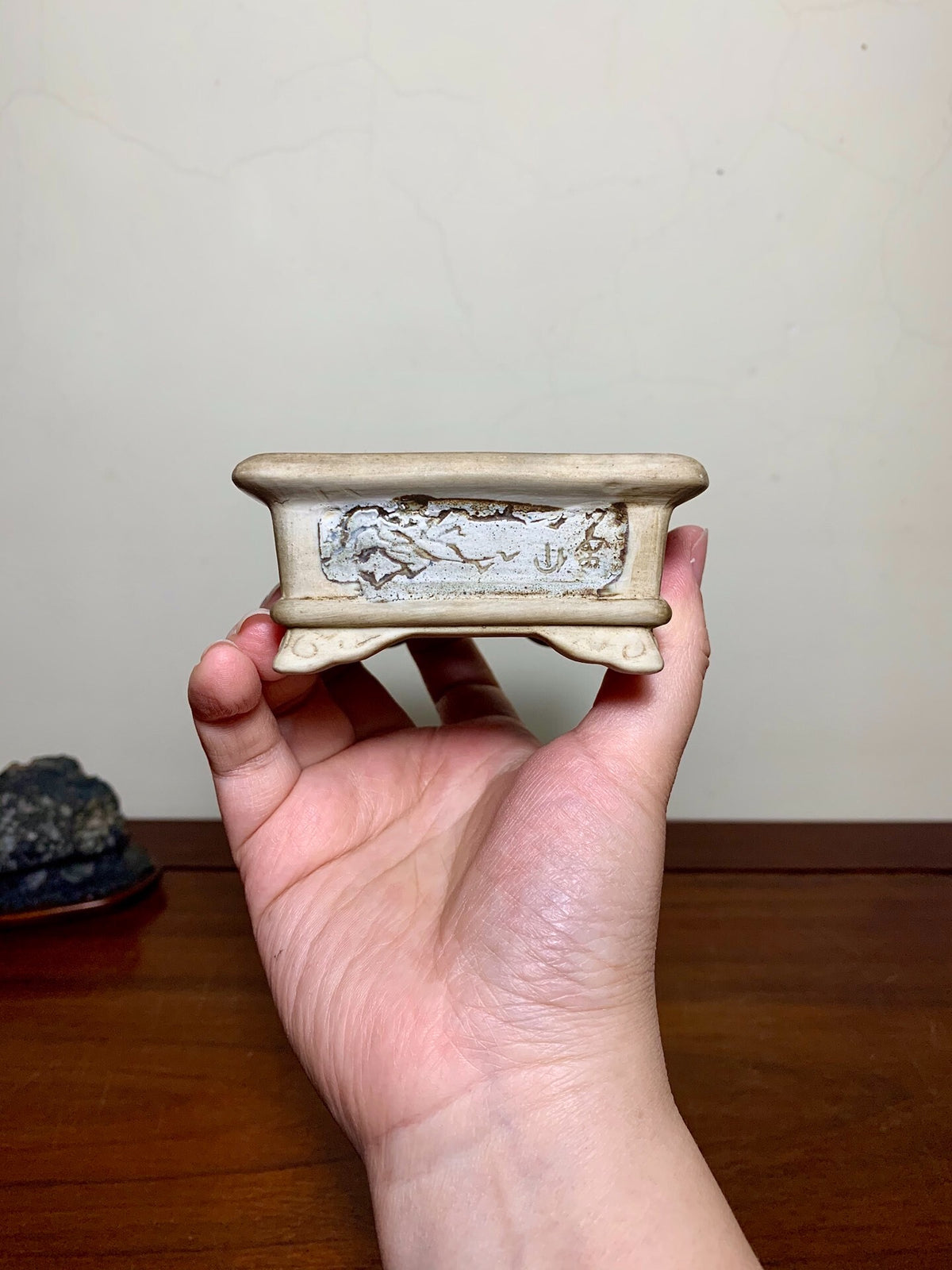 Asai Chasen Open-Panel Relief-Carved Landscape Japanese Pot