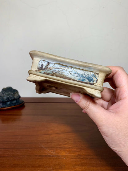 Asai Chasen Open-Panel Relief-Carved Landscape Japanese Pot