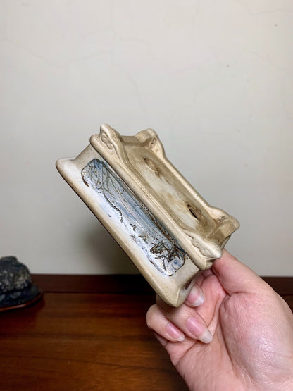 Asai Chasen Open-Panel Relief-Carved Landscape Japanese Pot